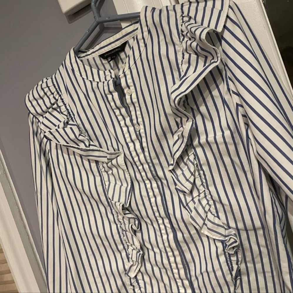 Striped Button Down Ruffle Blouse - image 4